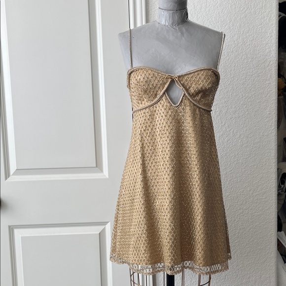 For Love and Lemons Glitter Slip Dress Cut Out Backless Rhinestone Sweetheart A - Picture 2 of 13